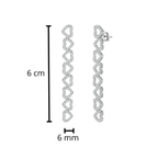 Arete Largo Corazones con Micro Circonias Plata .925 con Baño de Rodio