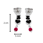 Arete Oso 1.1 Con Corazón Circonias  Negras y Ágata Rosa, Plata 925 con Baño de Rodio