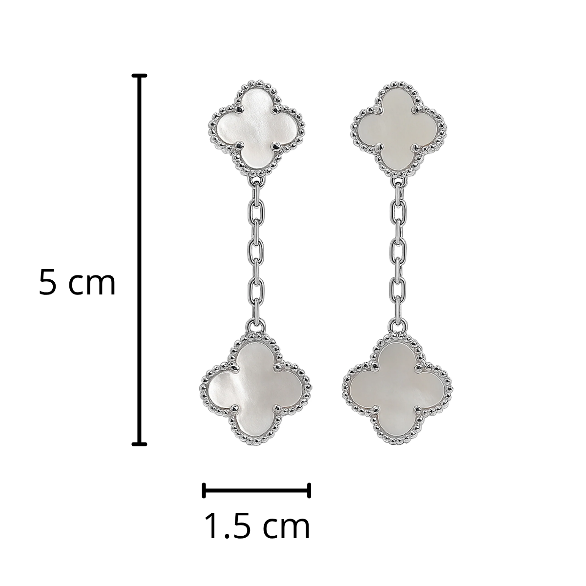 Arete Dos Flores Largo Inspirado Van C con Piedras Naturales Plata .925 con Baño de Rodio