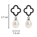 Arete Flor Mediano Inspirado Van C con Perla Natural Plata .925 con Baño de Rodio