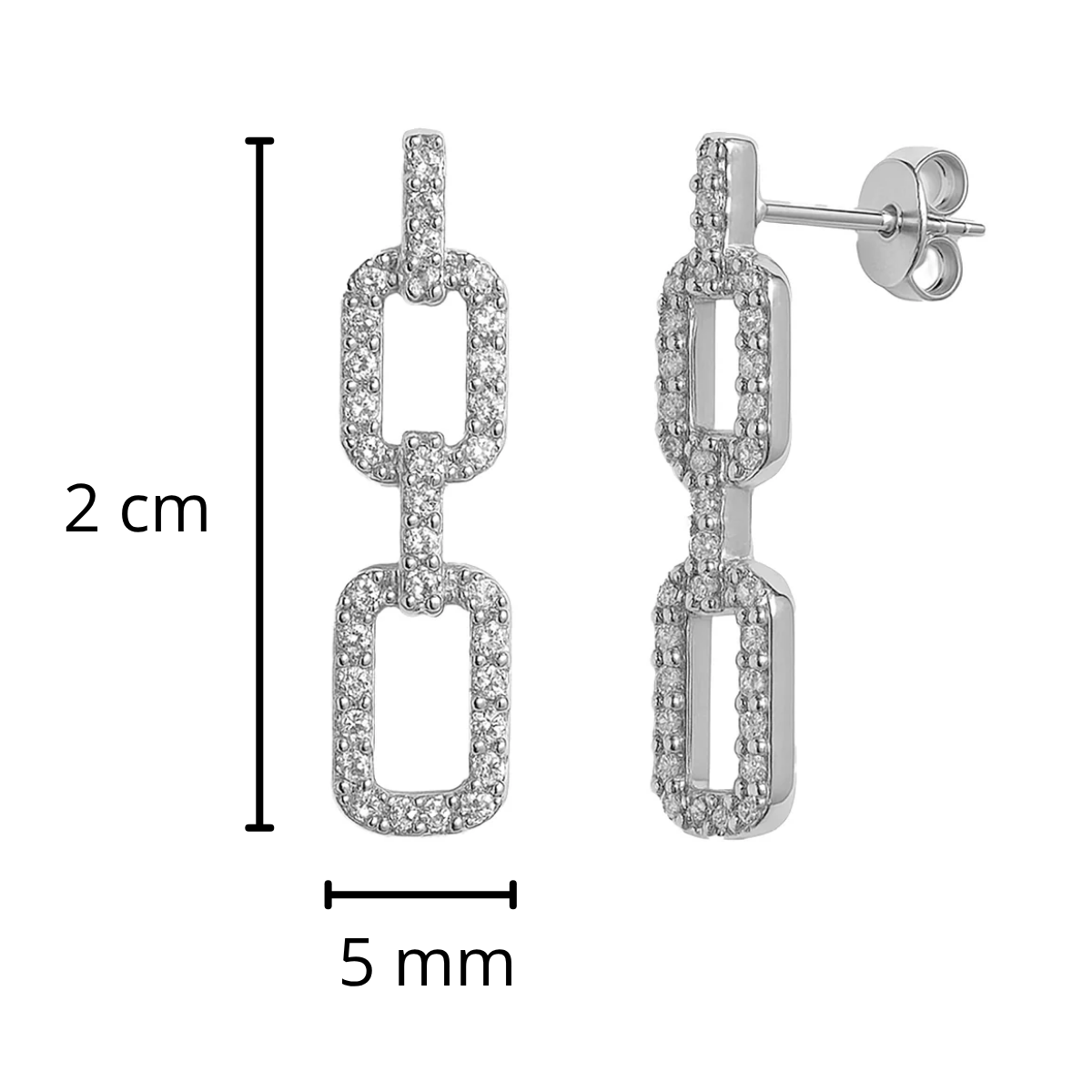 Arete Mediano Eslabones con Micro Circonias Plata .925 con Baño de Rodio