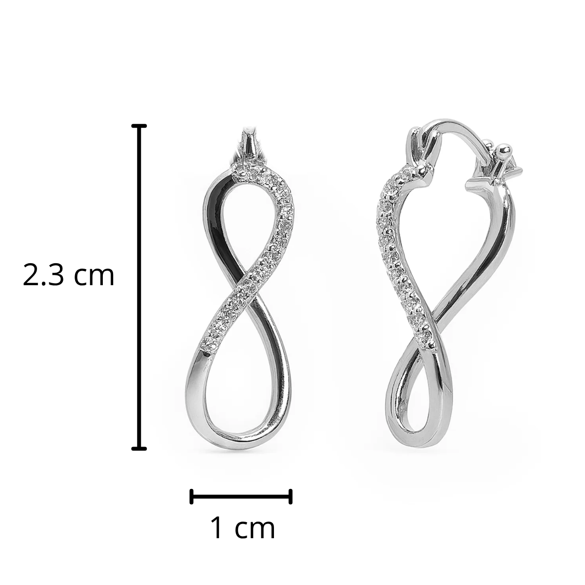 Arracada Infinito con Micro Circonias Plata .925 con Baño de Rodio