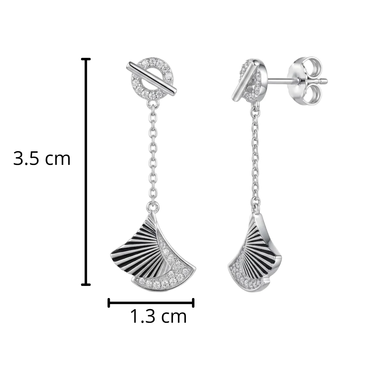 Arete Largo Abanico Diamantado con Circonias Plata .925 con Baño de Rodio