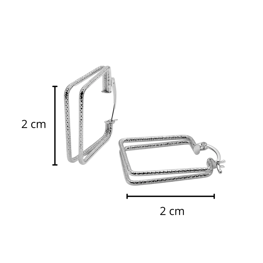 Arracada Tubo Doble Cuadrada Diamantada de 2cm Plata .925