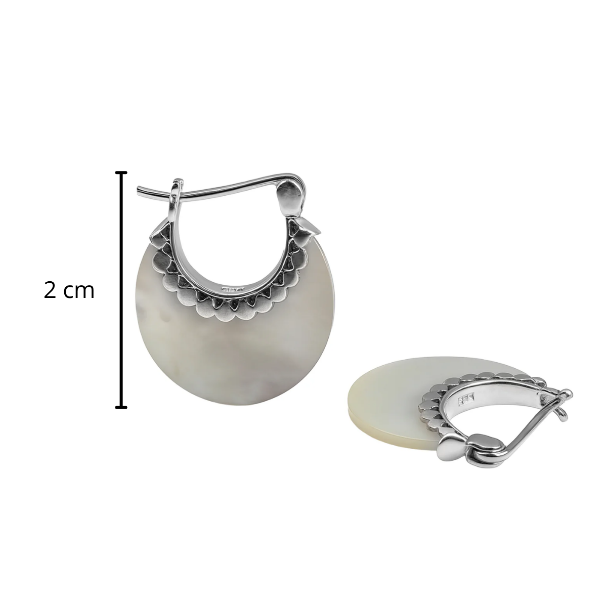 Arracada Media Luna Piedra Natural de 2cm Plata .925