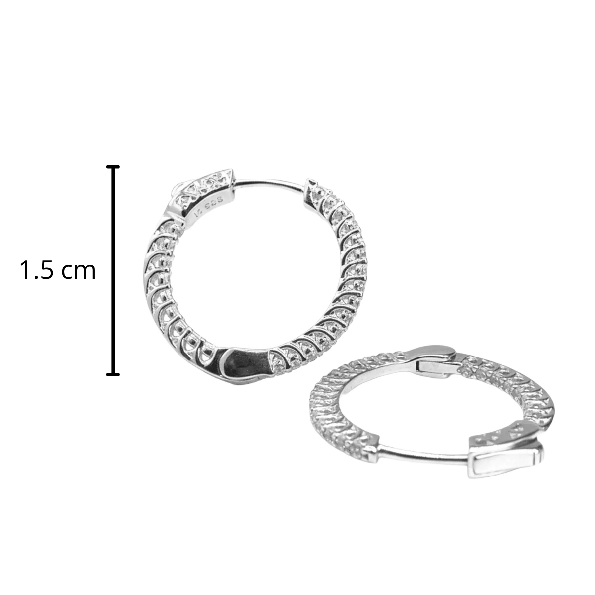 Arracada Circular con Circonias con Broche Tipo Huggie de 2.5cm Plata .925 con Baño de Rodio