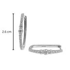 Arracada Rectangulo con Circonias con Broche Tipo Huggie de 2.6cm Plata .925 con Baño de Rodio
