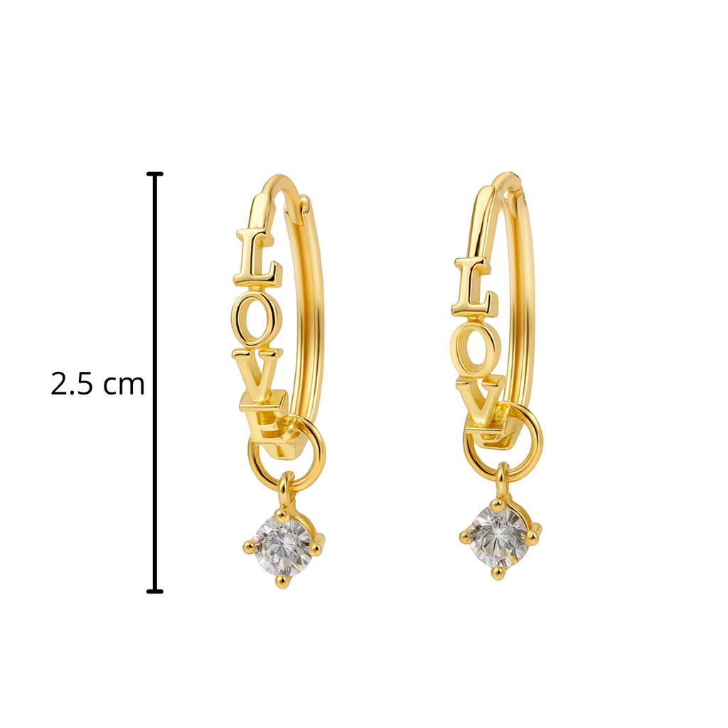 Arracada Love con Circonia Plata de 2.5 .925 con Baño de Oro
