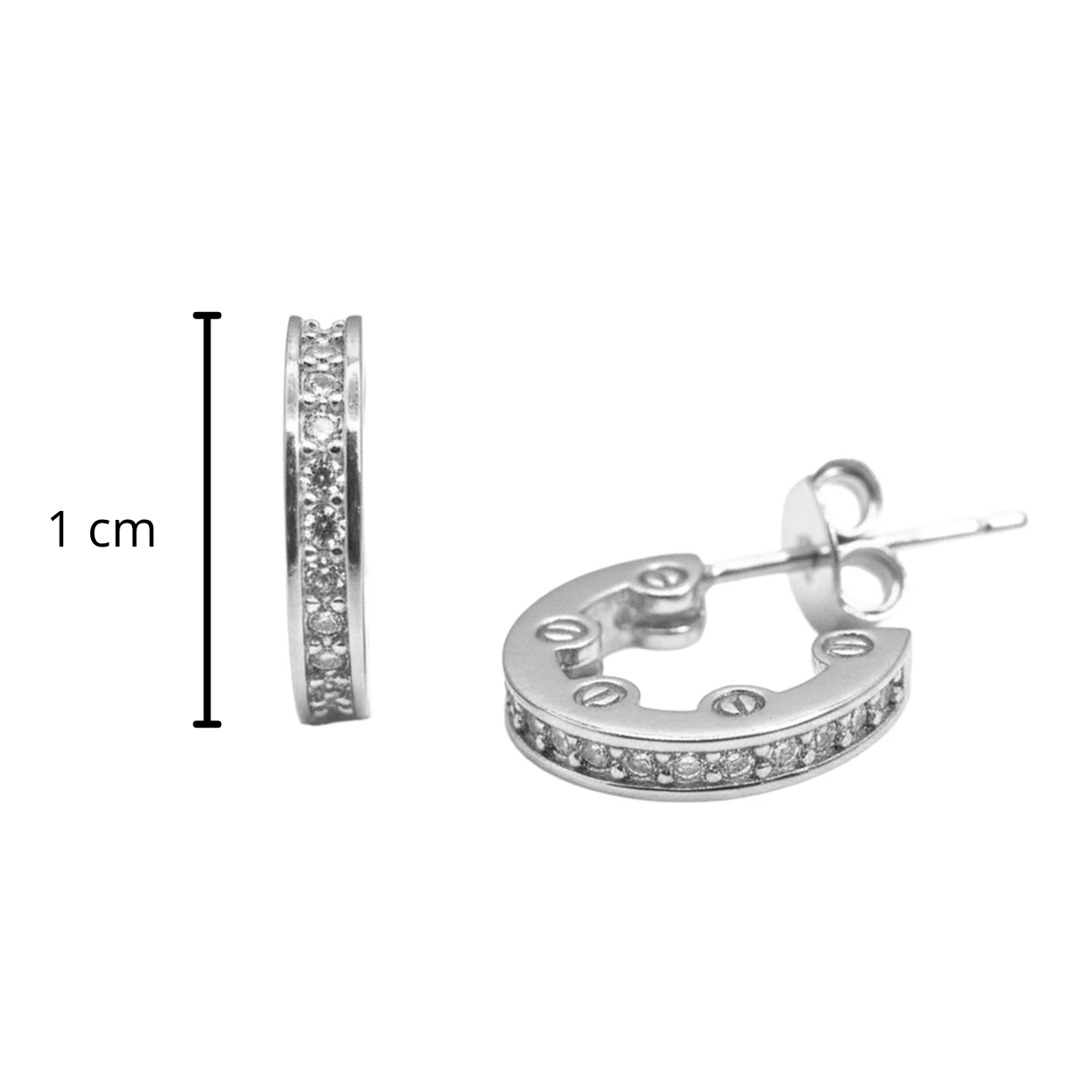 Arracada Chica Inspirada Cartier de 1 cm Circonias Plata .925 con Baño de Rodio