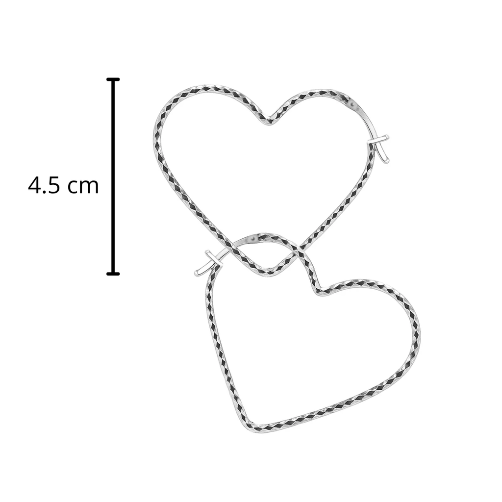 Arracada de Tubo Corazon Diamantada 4.5 cm Plata .925