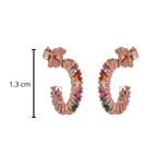 Arracada Inspirada Osos 1:1 Circonias Multicolor Plata .925 con Baño de Oro Rosa