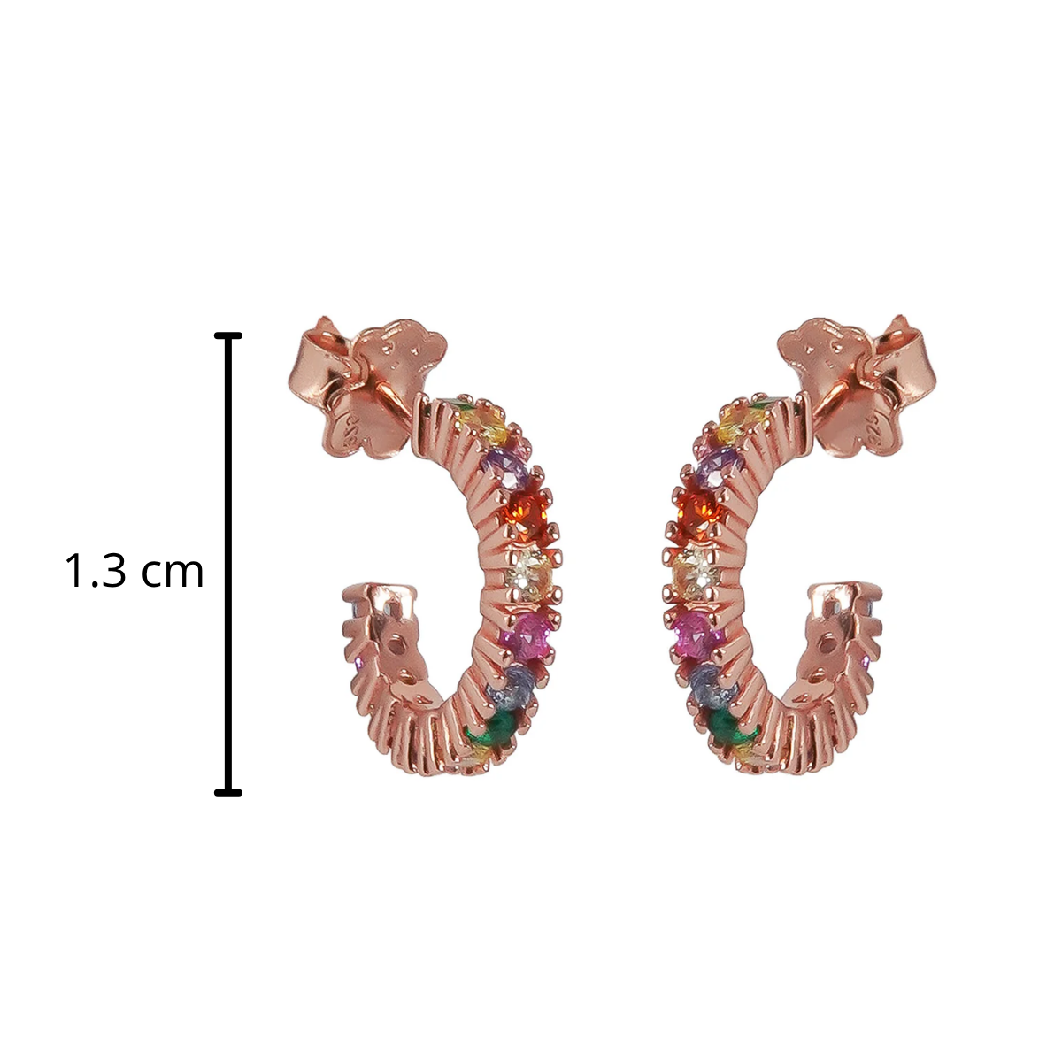Arracada Inspirada Osos 1:1 Circonias Multicolor Plata .925 con Baño de Oro Rosa
