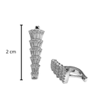 Aretes Huggies Abanico Disminucion con Circonias Baguette Plata .925 con Baño de Rodio