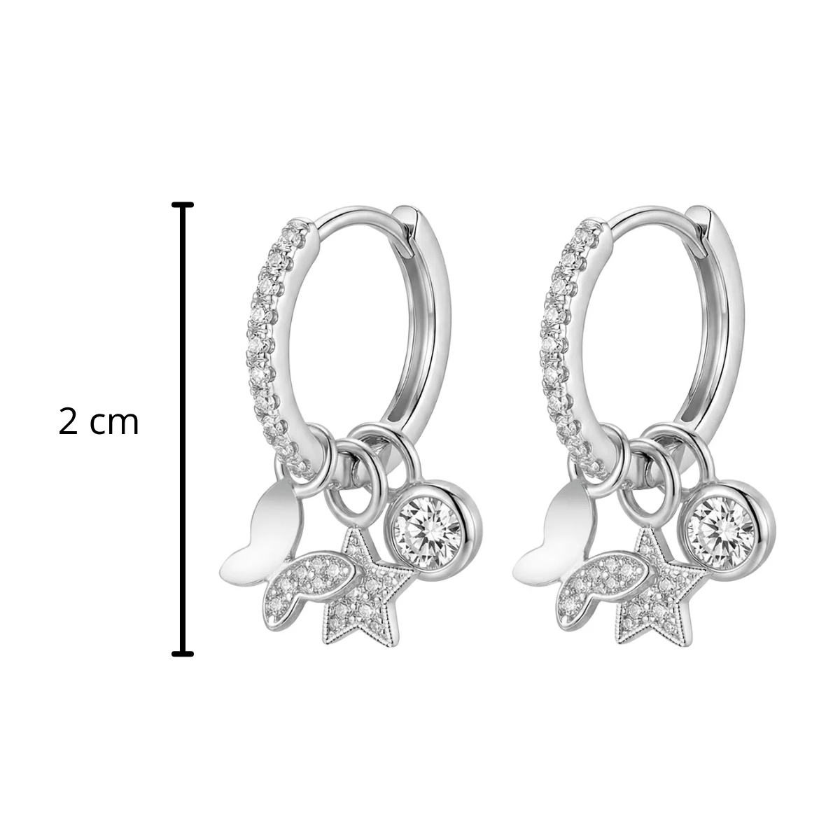 Huggies con Dijes Doble Funcionalidad con Micro Circonias Plata .925 con Baño de Rodio
