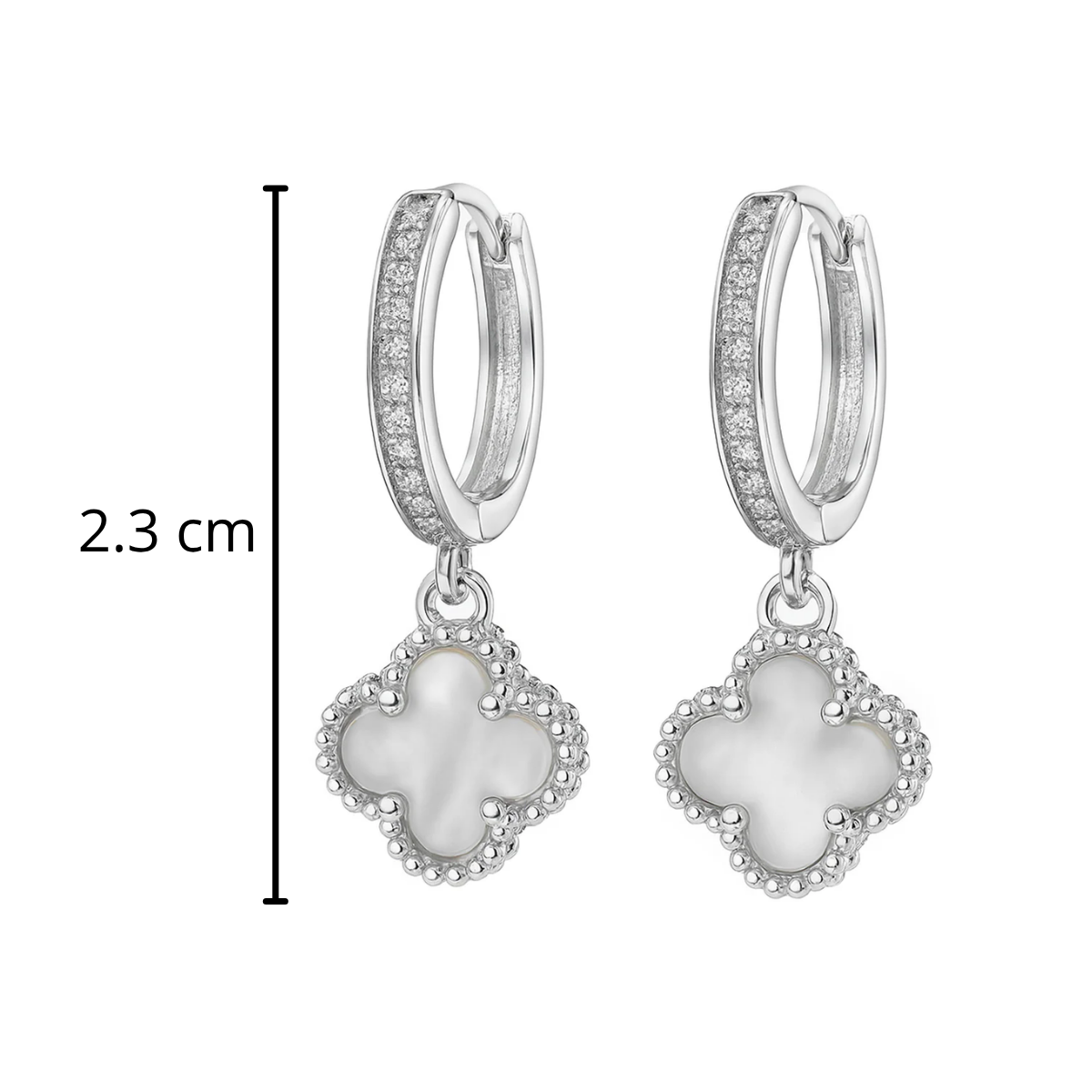 Arracada Huggies Flor Inspirado Van C Piedra Natural Plata .925 con Baño de Rodio
