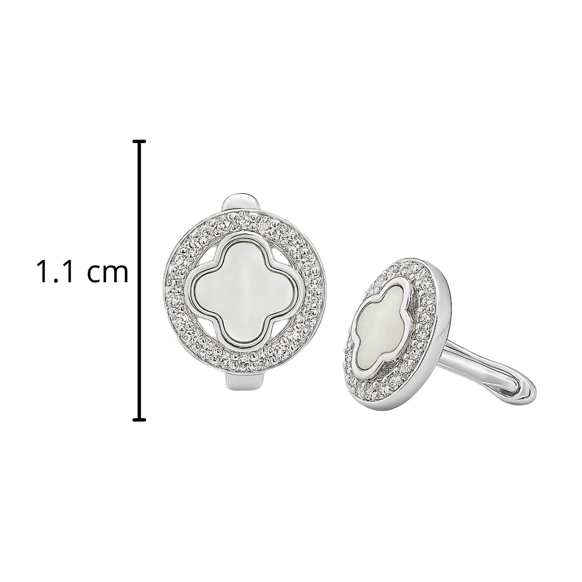 Arete Huggies Flor Inspirado Van C Madre Perla con Micro Circonias en Circulo Plata .925 con Baño de Rodio