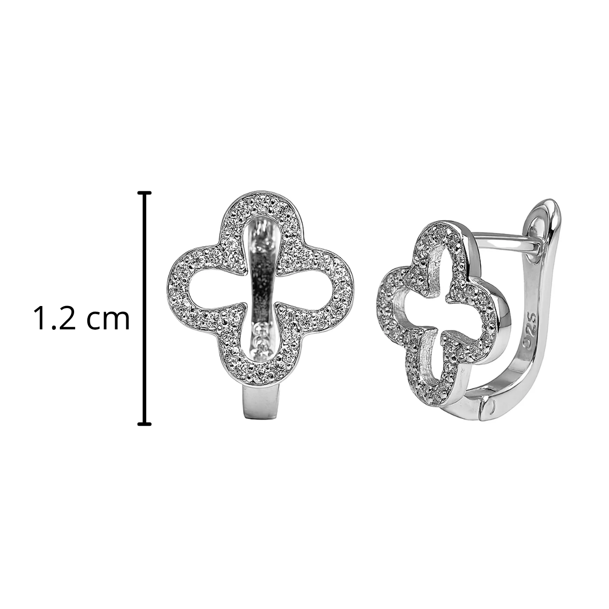 Arete Huggies Flor Inspirado Van C Silueta con Micro Circonias Plata .925 con Baño de Rodio