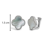 Arete Huggies Flor Inspirado Van C Grande Madre Perla Plata .925 con Baño de Rodio