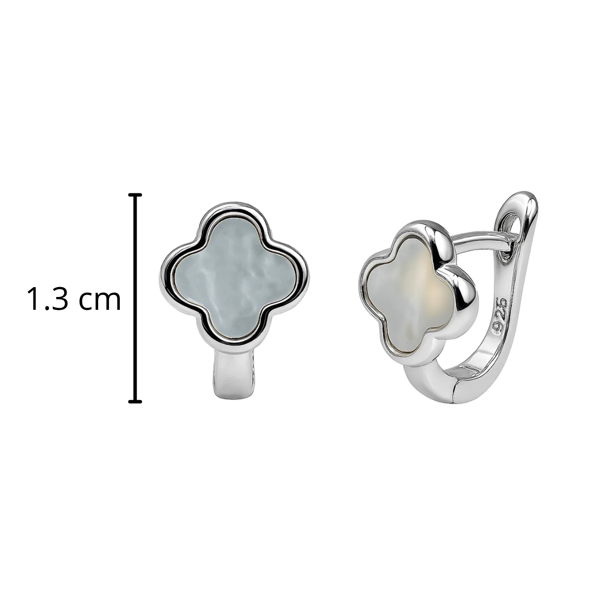 Arracada Huggies Flor Inspirado Van C Chico con Madre Perla Plata .925 con Baño de Rodio