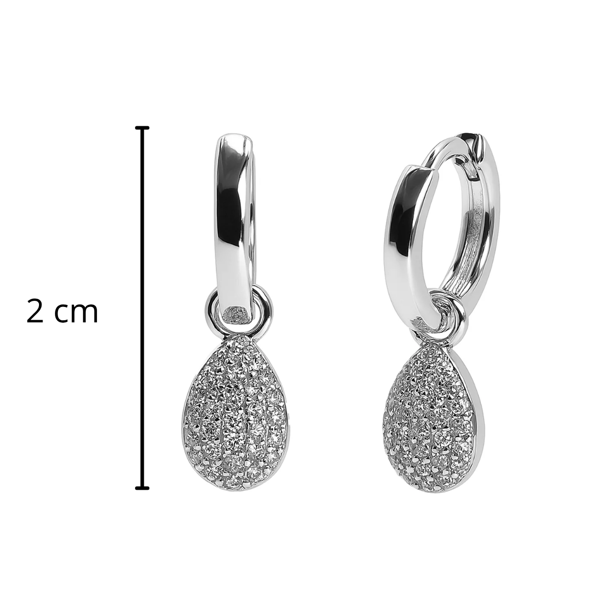 Arracada Huggies con Dije de Gota con Micro Circonias Plata .925 con Baño de Rodio