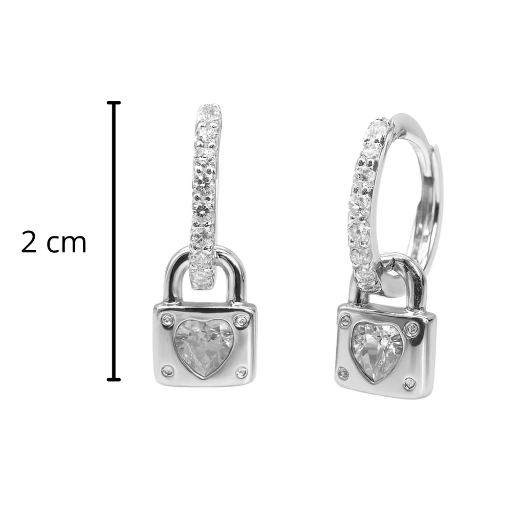 Arracada Huggies Dije de Candado con Circonia y Micro Circonias Plata .925 con Baño de Rodio