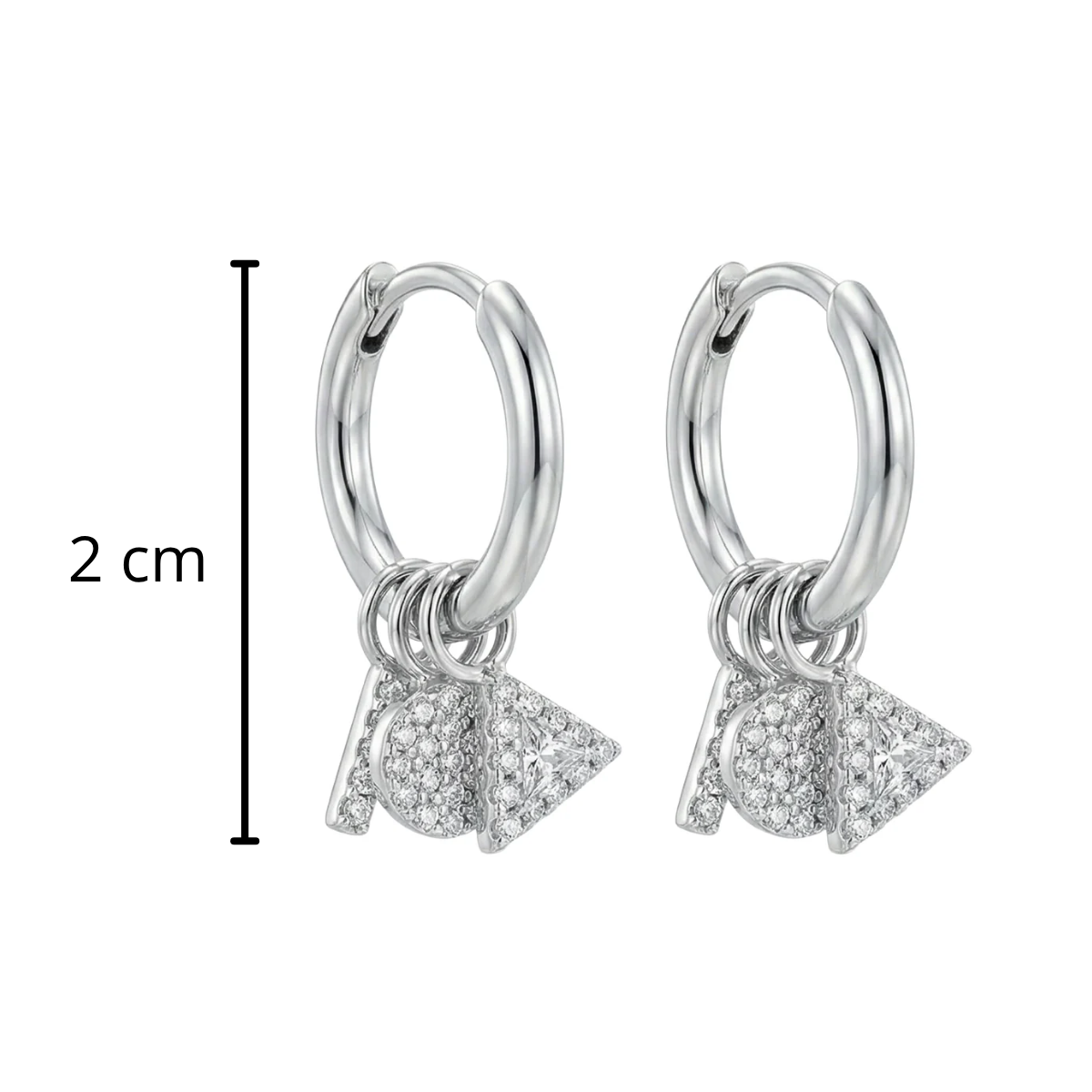 Huggies con Dijes y Micro Circonias Plata .925 con Baño de Rodio