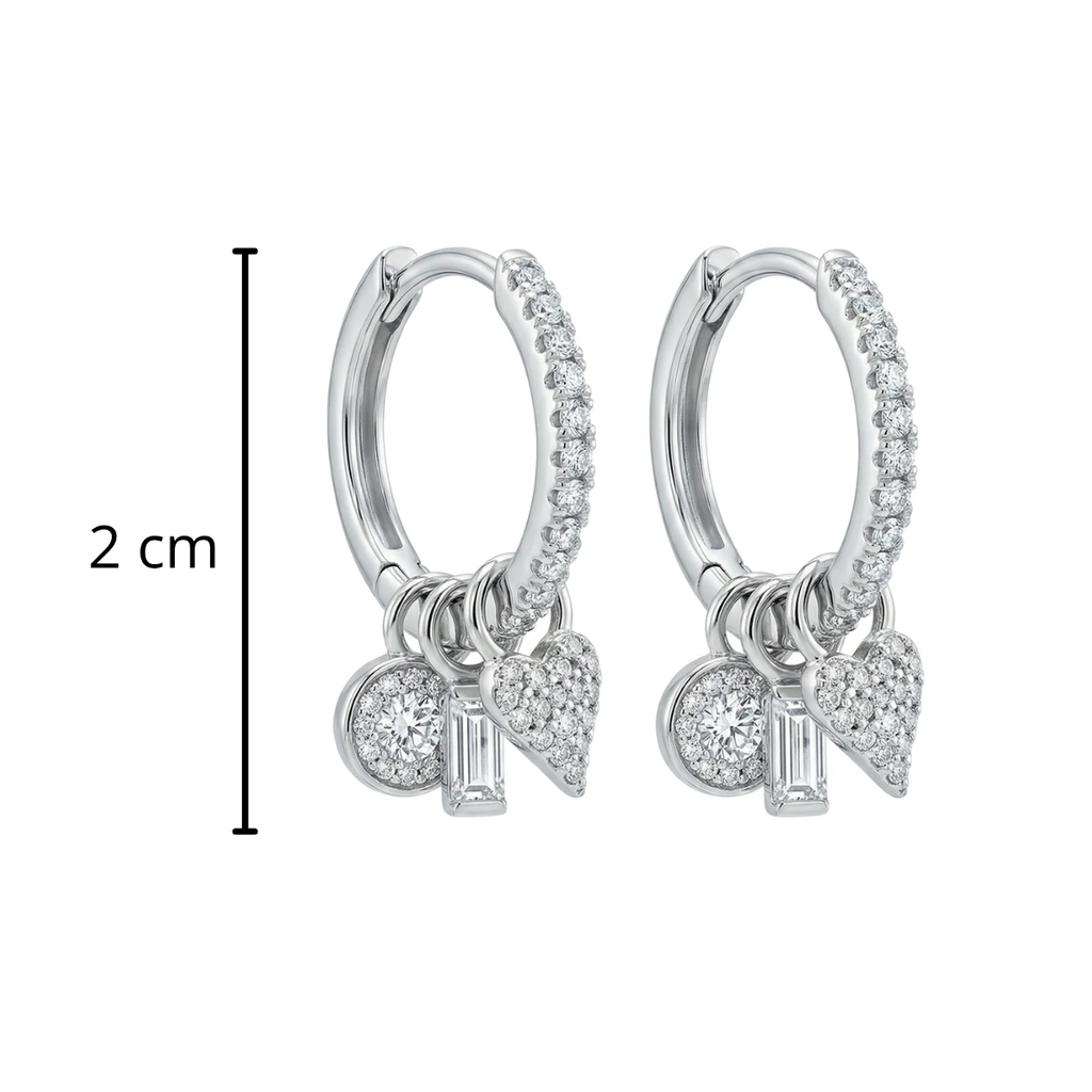 Huggies con Dijes de Corazón con Micro Circonias Plata .925 con Baño de Rodio