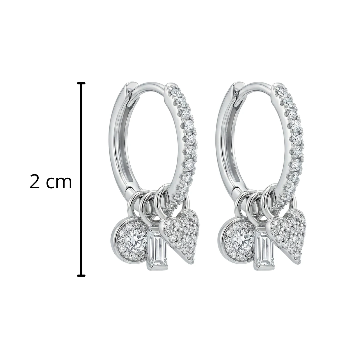 Huggies con Dijes de Corazón con Micro Circonias Plata .925 con Baño de Rodio