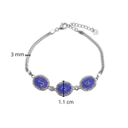 Pulsera Piedras Preciosas 3 Tanzanita Ovaladas con Circonias y Cadena Box, Plata .925 con Baño de Rodio