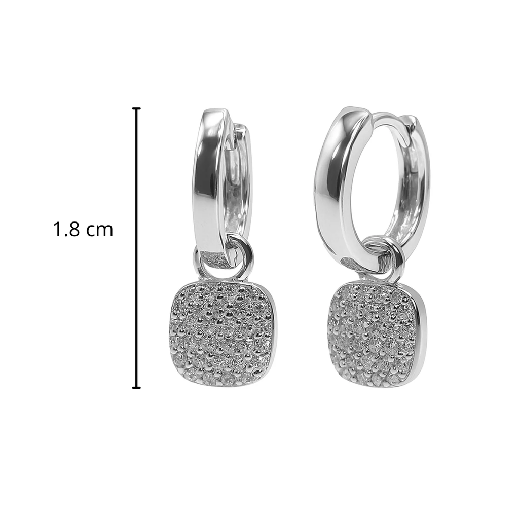 Huggies con Dije Cuadrado de Micro Circonias Plata .925 con Baño de Rodio