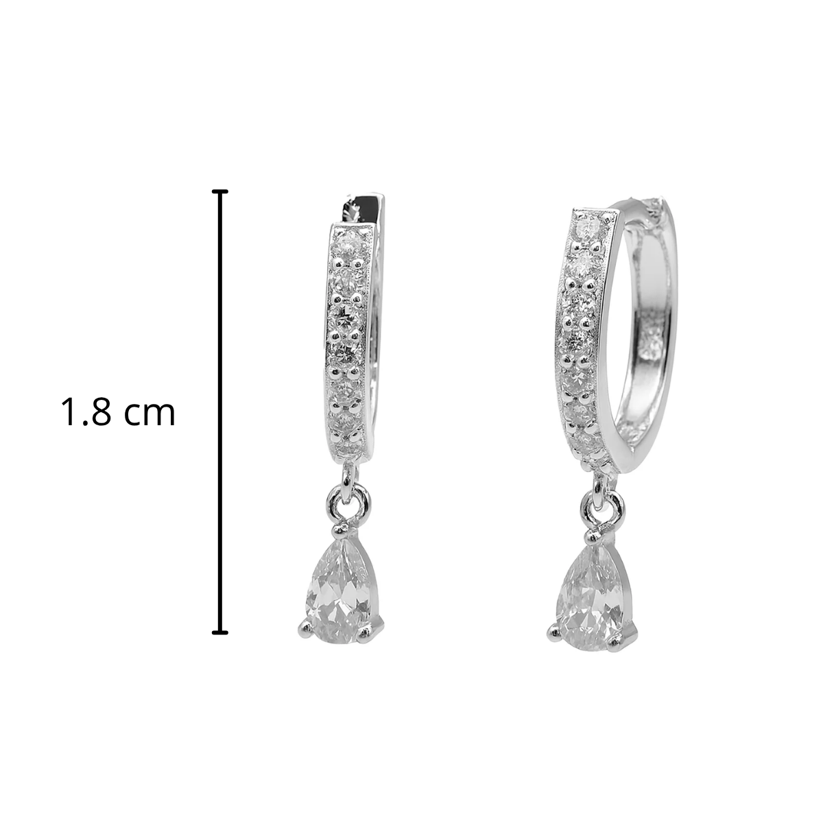 Huggies con Circonia Colgante y Micro Circonias Plata .925 con Baño de Rodio