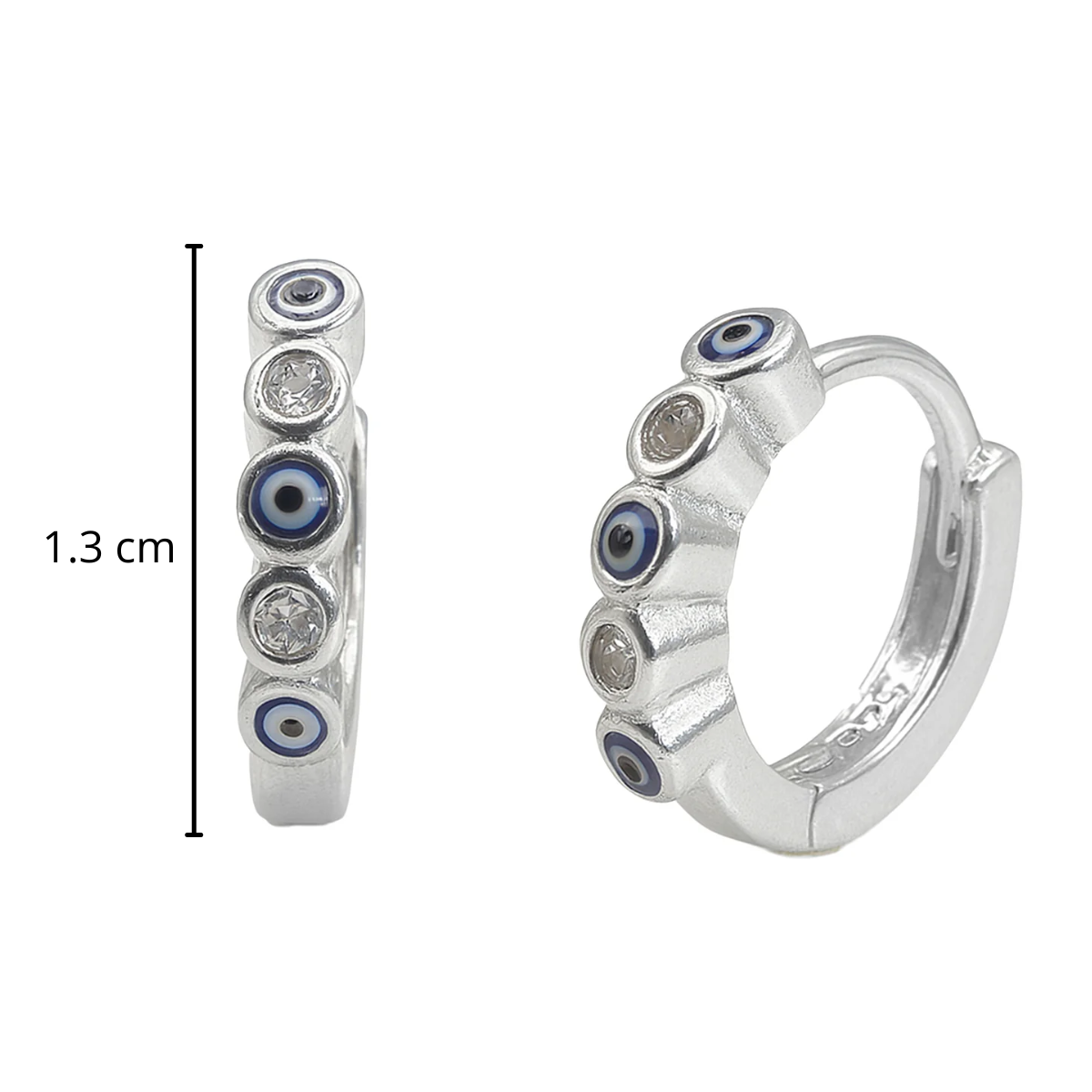 Huggies Chica con Ojo Turco y Micro Circonias Plata.925
