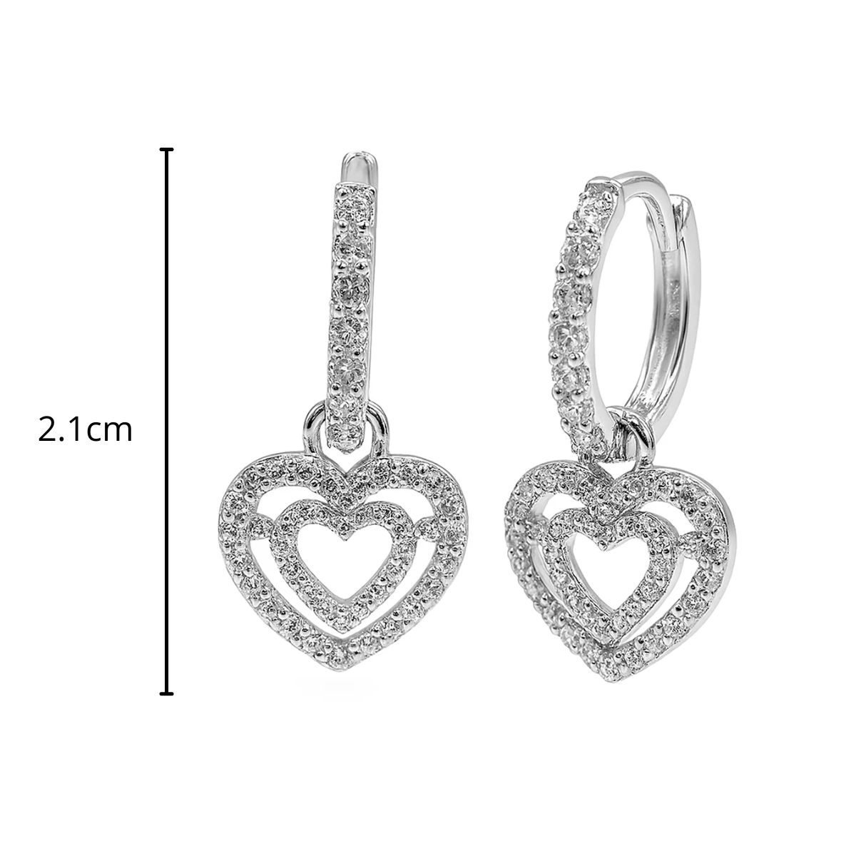 Huggies con Dije de Corazon con Micro Circonias .925 con Baño de Rodio