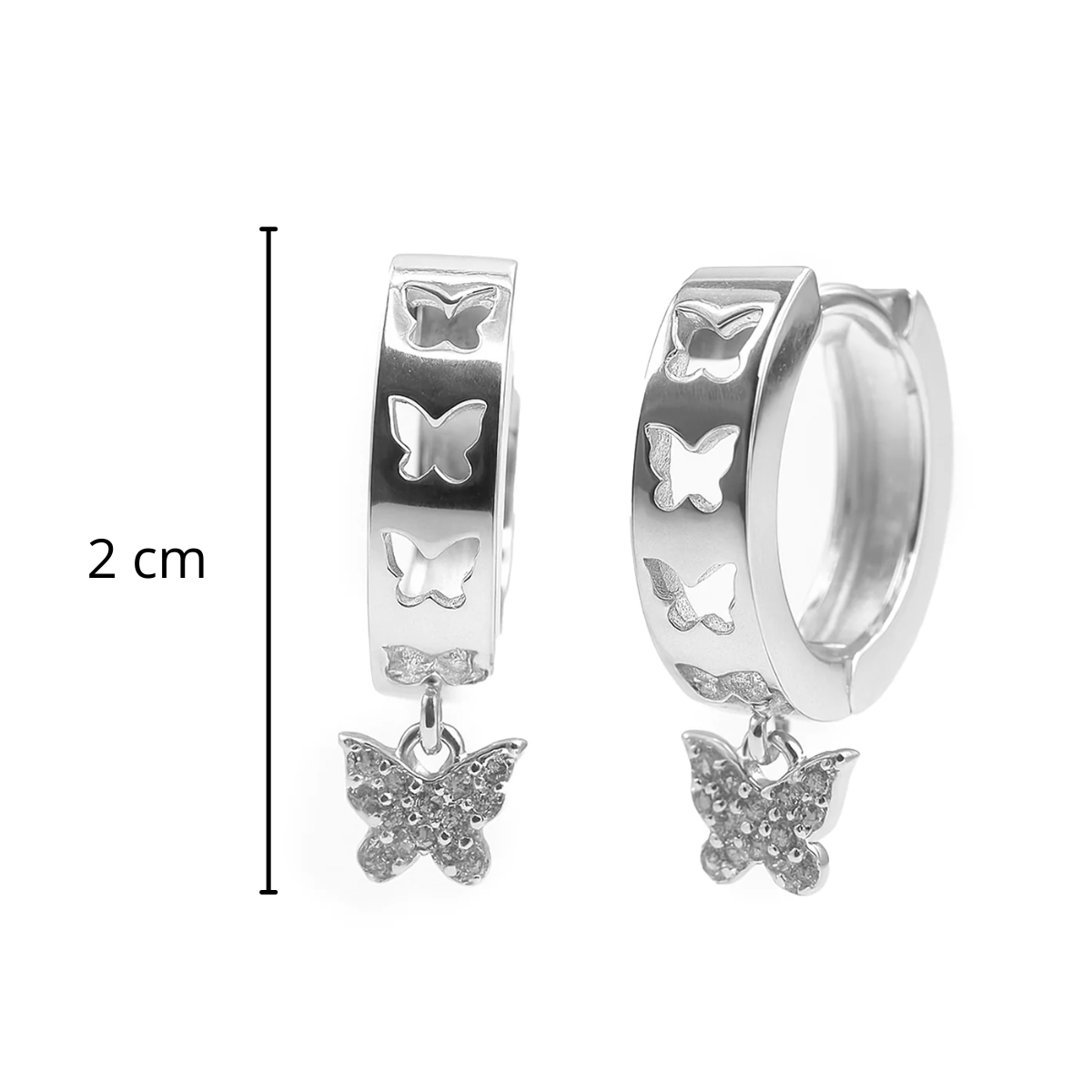 Huggies Ancha Mariposa con Micro Circonias y Calada Plata .925