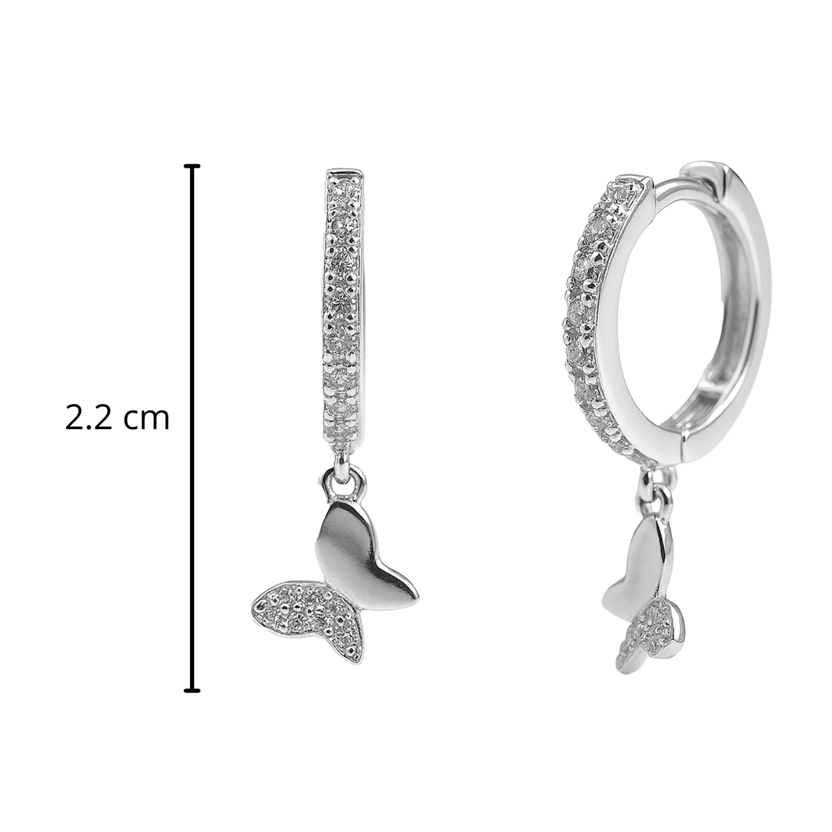 Huggies Mariposa con Micro Circonias Plata .925 con Baño de Rodio