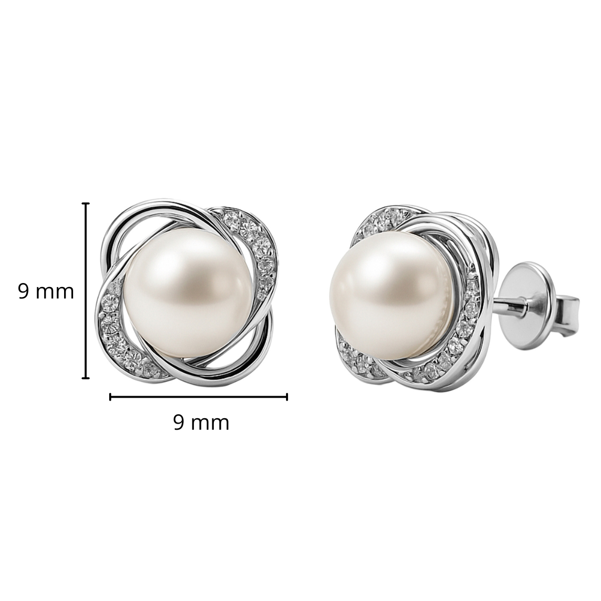Arete Broquel Flor co Perla Río, Plata .925 con Baño de Rodio