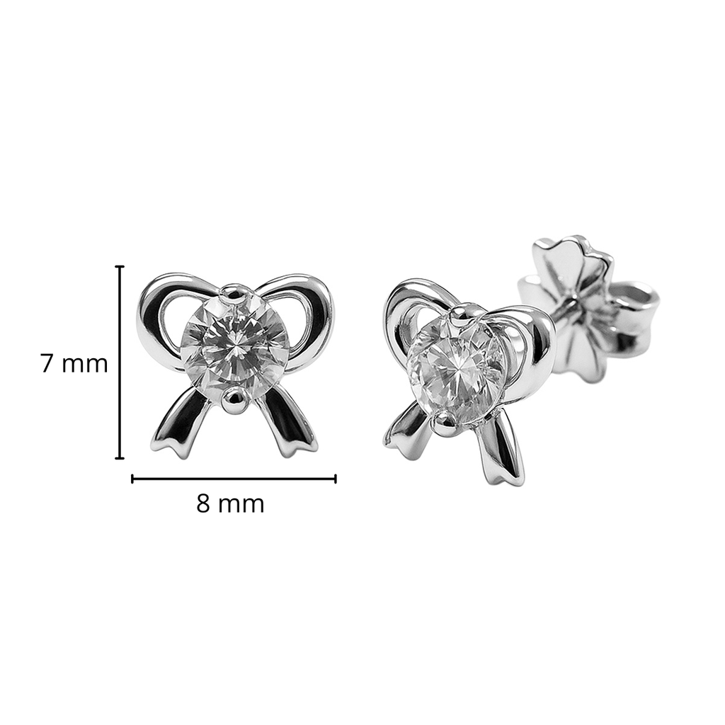 Arete Broquel Moño con Circonia Plata .925 con Baño de Rodio