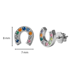 Arete Broquel Herradura con Circonias Multicolor Plata .925 con Baño de Rodio