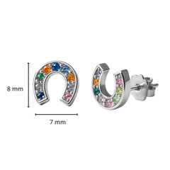 Broquel Herradura con Circonias Multicolor Plata .925 con Rodio