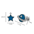 Arete Broquel Planeta y Estrella Esmaltada Plata .925 con Baño de Rodio