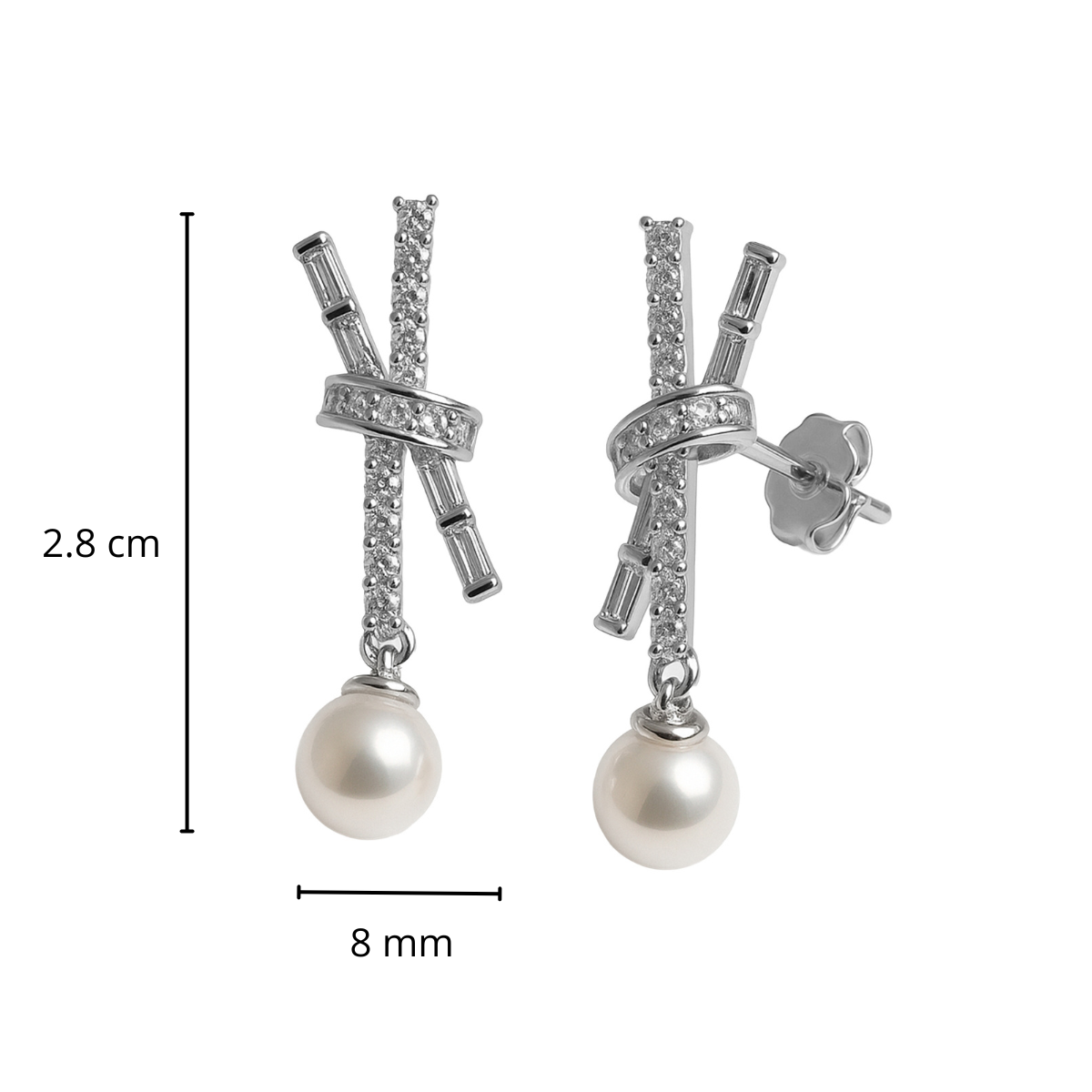 Arete inspirado Tiff X con circoinias y perla Plata .925 con Baño de Rodio
