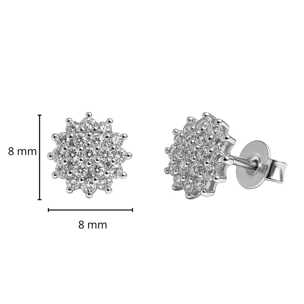 Arete Broquel Micro Circonias Estilo Flor Plata .925