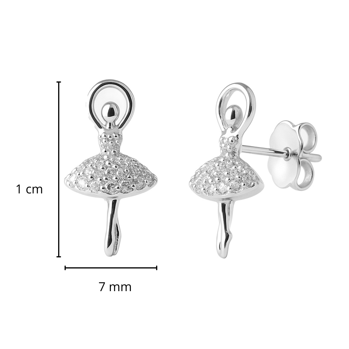 Arete Broquel Bailarina Plata .925 con Baño de Rodio
