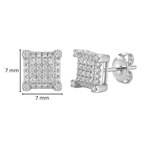 Arete Broquel Cubo Micro Circonias Plata .925 con Baño de Rodio