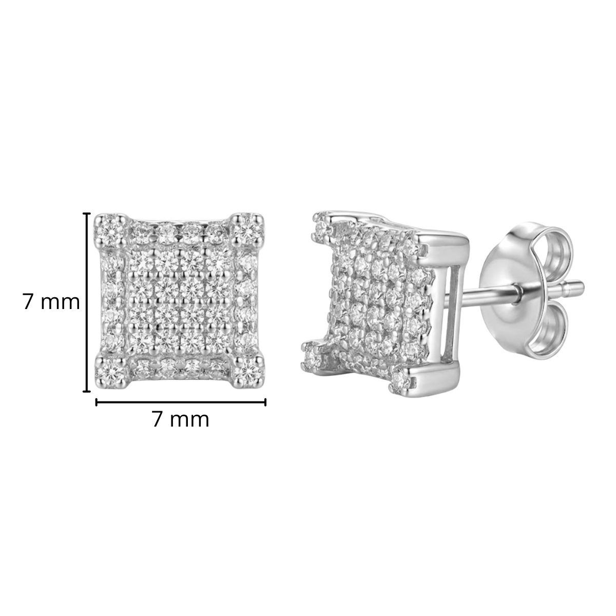 Arete Broquel Cubo Micro Circonias Plata .925 con Baño de Rodio
