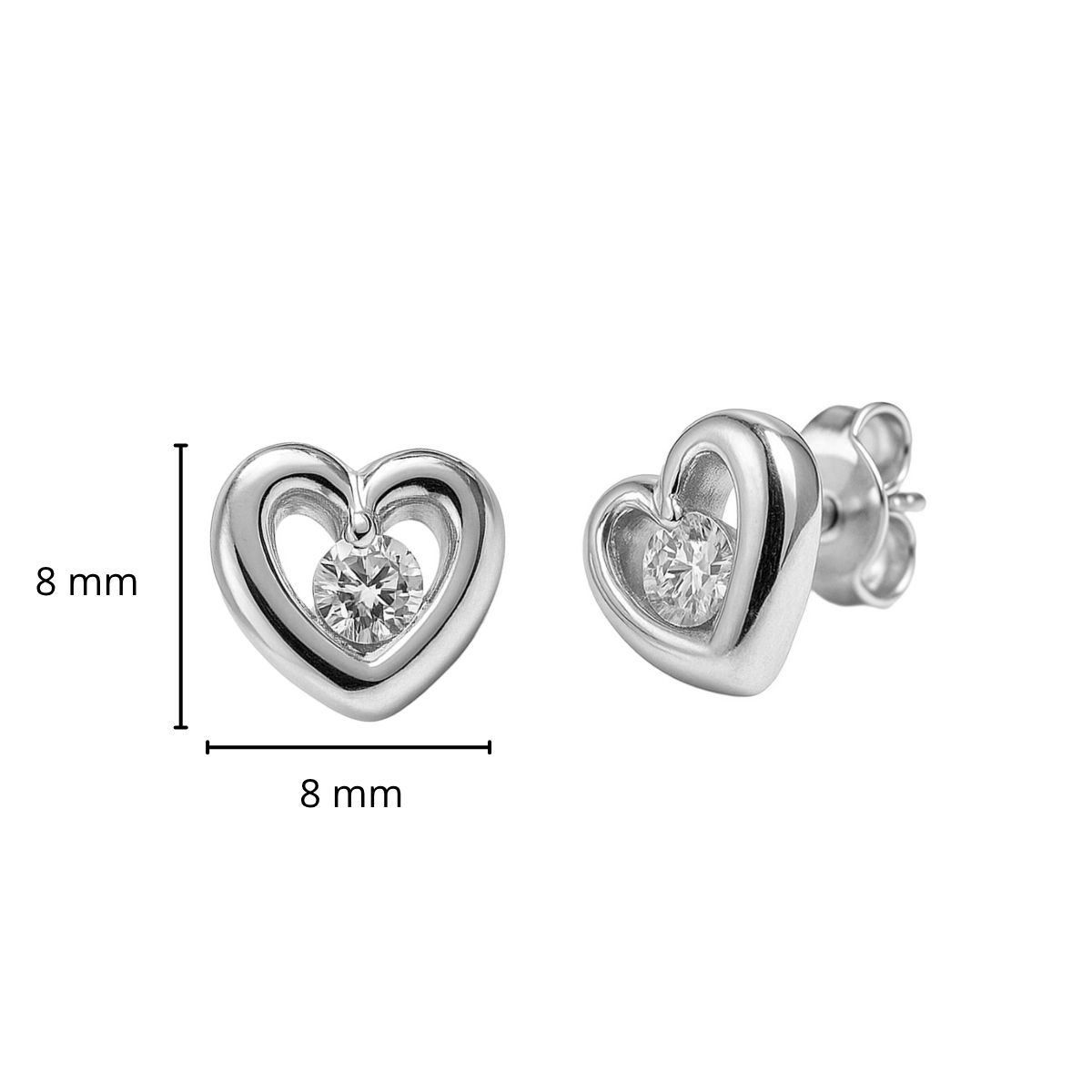 Arete Broquel Corazón Liso con una Circonia en Medio Plata .925