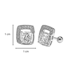 Arete Broquel Grande Doble Cuadro con Micro Circonias Plata .925 con Baño de Rodio