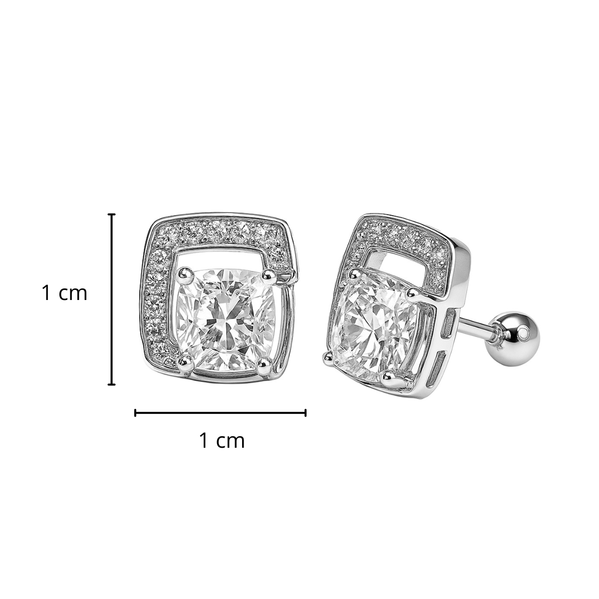 Arete Broquel Grande Doble Cuadro con Micro Circonias Plata .925 con Baño de Rodio