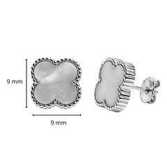Broquel Arete Flor Mediano Inspirado Van C Madre Perla Plata .925 con Rodio