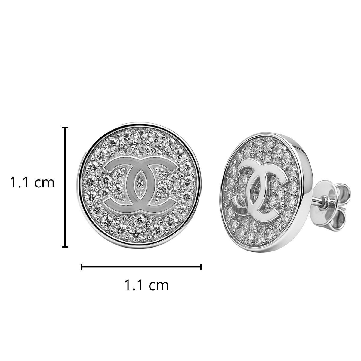 Arete Broquel Inspirado CC con Micro Circonias Plata .925 con Baño de Rodio